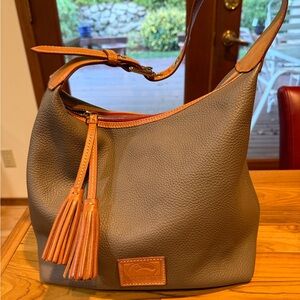 Dooney & Bourke Olive Leather Hobo Bag with Tan Accents. Like New!